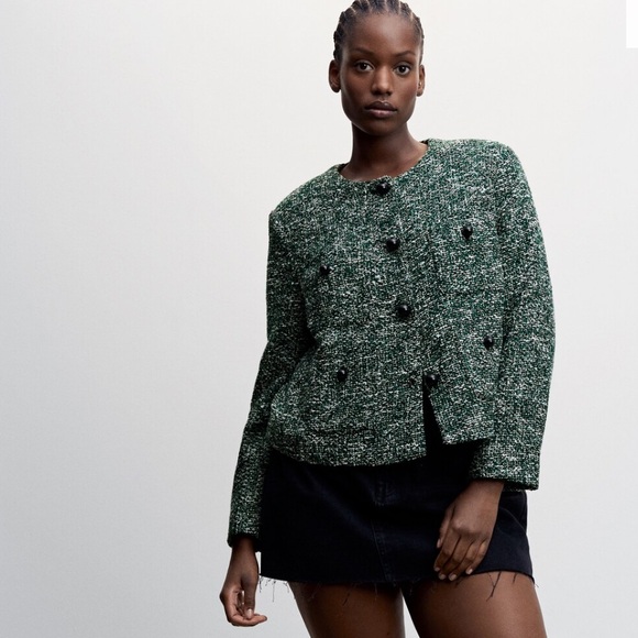 Mango green tweed jacket, women’s Medium, NWT, front pockets. - Picture 2 of 8